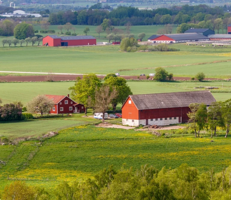 Överblicksbild av lantgård utanför Stockholm där Stockholms Nödslaktsservice kan erbjuda sina tjänster.
